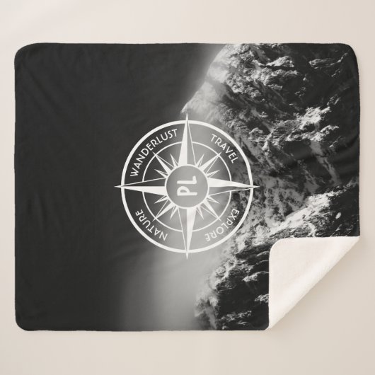 Compass star embleem monogram dramatische bergen sherpa deken (Voorkant (horizontaal))