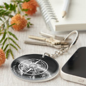 Compass star embleem monogram dramatische bergen sleutelhanger (Voorkant Rechts)