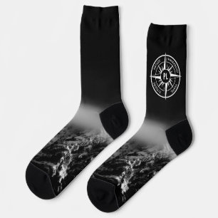 Compass star embleem monogram dramatische bergen sokken