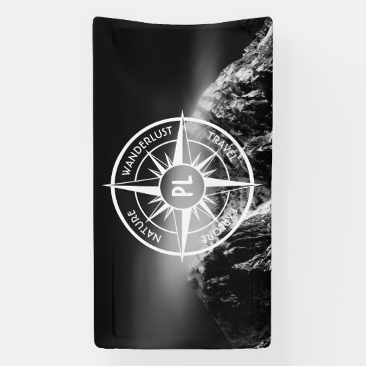 Compass star embleem monogram dramatische bergen spandoek (Verticaal)