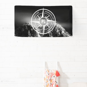 Compass star embleem monogram dramatische bergen spandoek