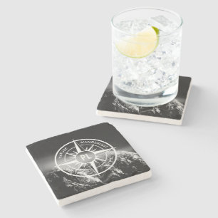 Compass star embleem monogram dramatische bergen stenen onderzetter