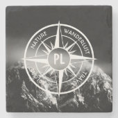 Compass star embleem monogram dramatische bergen stenen onderzetter (Voorkant)