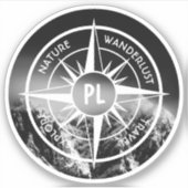 Compass star embleem monogram dramatische bergen sticker (Voorkant)