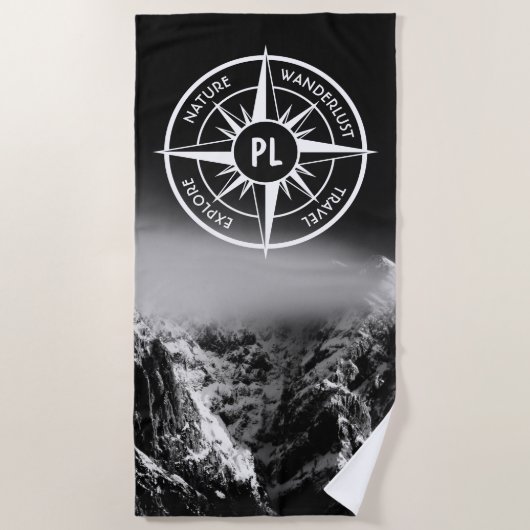 Compass star embleem monogram dramatische bergen strandlaken (Voorkant)
