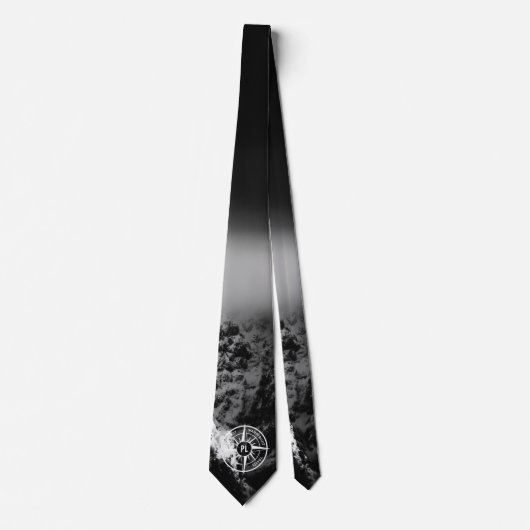 Compass star embleem monogram dramatische bergen stropdas (Voorkant)
