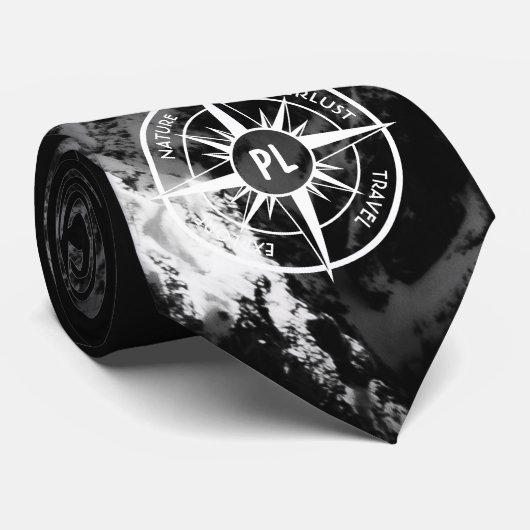 Compass star embleem monogram dramatische bergen stropdas (Opgerold)