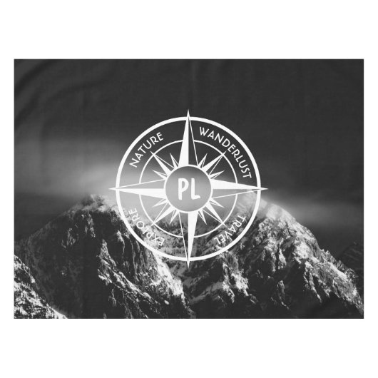 Compass star embleem monogram dramatische bergen tafelkleed (Voorkant (Horizontaal))