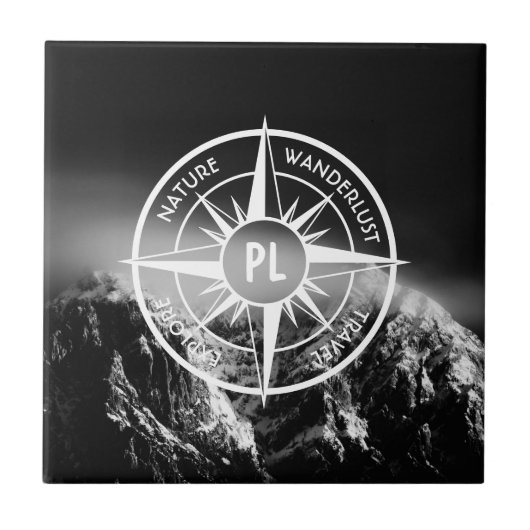 Compass star embleem monogram dramatische bergen tegeltje (Voorkant)