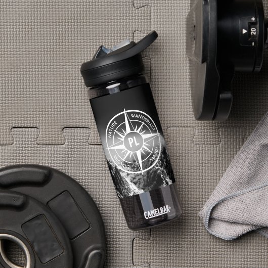 Compass star embleem monogram dramatische bergen waterfles (Gym)