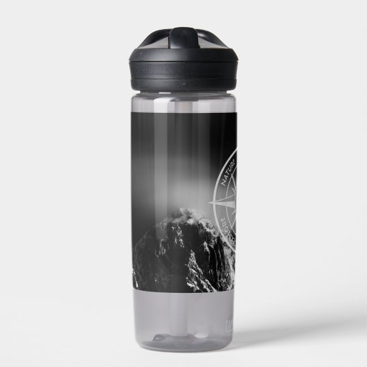 Compass star embleem monogram dramatische bergen waterfles (Voorkant)