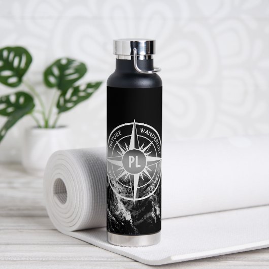 Compass star embleem monogram dramatische bergen waterfles (Yoga)