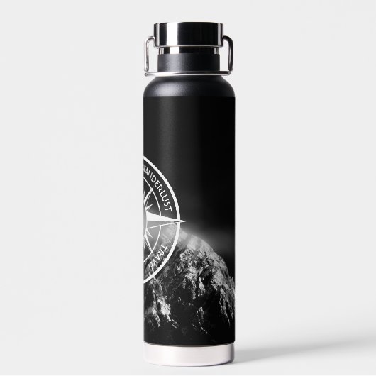 Compass star embleem monogram dramatische bergen waterfles (Achterkant)