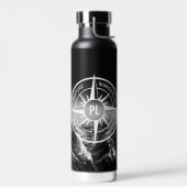 Compass star embleem monogram dramatische bergen waterfles (Links)