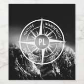 Compass star embleem monogram dramatische bergen wijn etiket (Enkel label)