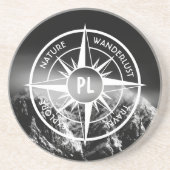 Compass star embleem monogram dramatische bergen zandsteen onderzetter (Voorkant)