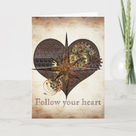 Compass Star en Heart Steampunk Valentijn Feestdagen Kaart