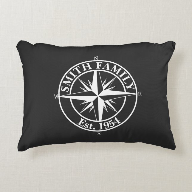 Compass star monogram, personaliseerbaar embleem accent kussen (Voorkant)