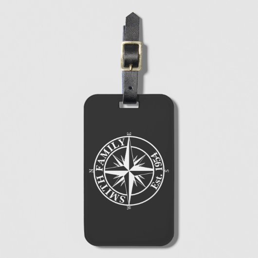 Compass star monogram, personaliseerbaar embleem bagagelabel (Voorkant (verticaal))