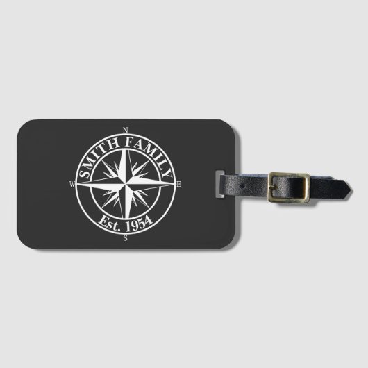 Compass star monogram, personaliseerbaar embleem bagagelabel (Voorkant (horizontaal))