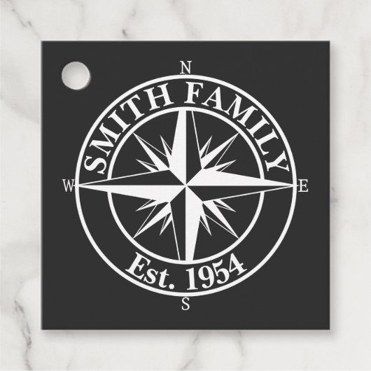 Compass star monogram, personaliseerbaar embleem bedankjes labels (Voorkant)