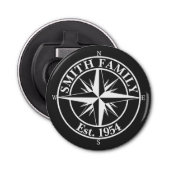 Compass star monogram, personaliseerbaar embleem button flesopener (Voorkant)