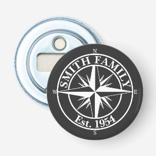 Compass star monogram, personaliseerbaar embleem button flesopener