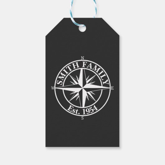 Compass star monogram, personaliseerbaar embleem cadeaulabel (Achterkant)