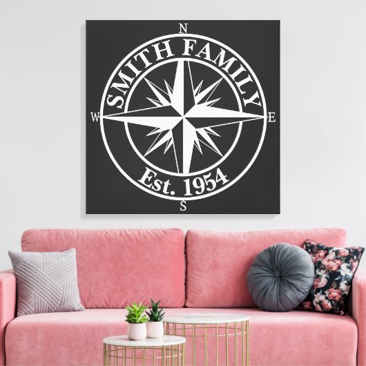 Compass star monogram, personaliseerbaar embleem canvas afdruk (Insitu (Woonkamer))