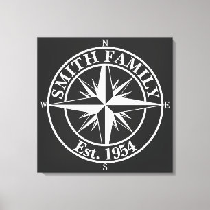 Compass star monogram, personaliseerbaar embleem canvas afdruk