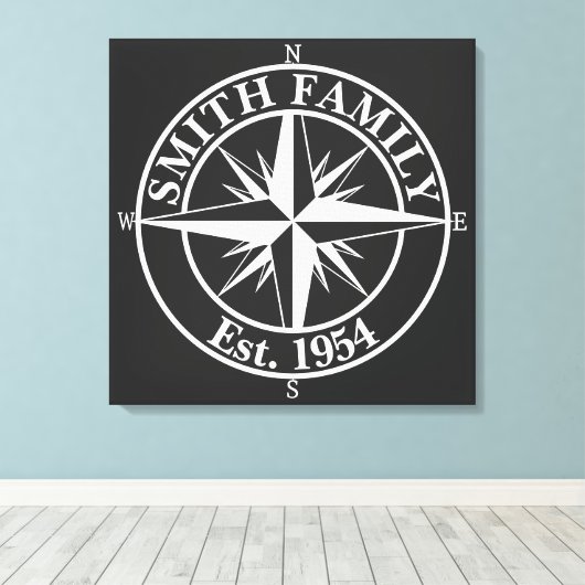 Compass star monogram, personaliseerbaar embleem canvas afdruk (Insitu (Houten vloer))