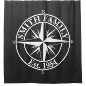 Compass star monogram, personaliseerbaar embleem douchegordijn (Voorkant)