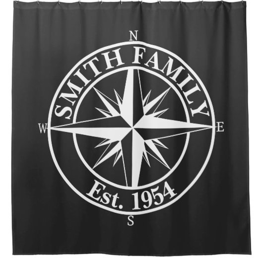 Compass star monogram, personaliseerbaar embleem douchegordijn (Voorkant)