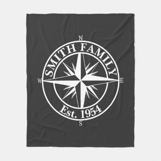 Compass star monogram, personaliseerbaar embleem fleece deken (Voorkant)