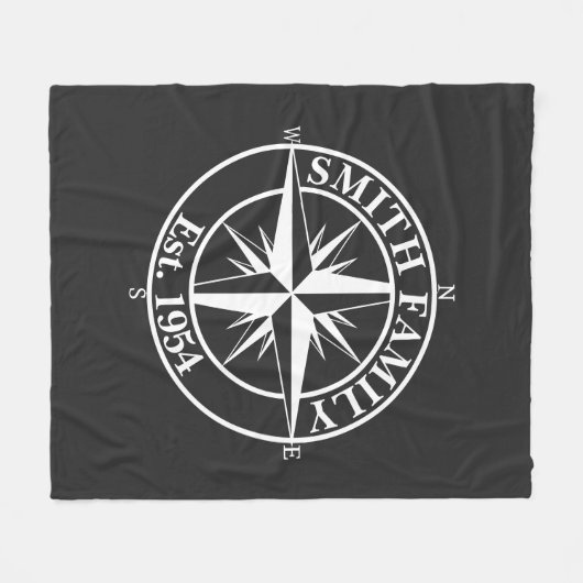 Compass star monogram, personaliseerbaar embleem fleece deken (Voorkant (Horizontaal))