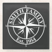 Compass star monogram, personaliseerbaar embleem glazen onderzetter (Voorkant)