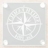 Compass star monogram, personaliseerbaar embleem glazen onderzetter (Achterkant)