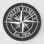 Compass star monogram, personaliseerbaar embleem grote klok (Voorkant)