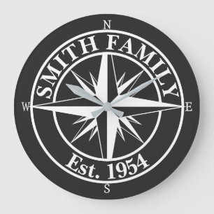 Compass star monogram, personaliseerbaar embleem grote klok