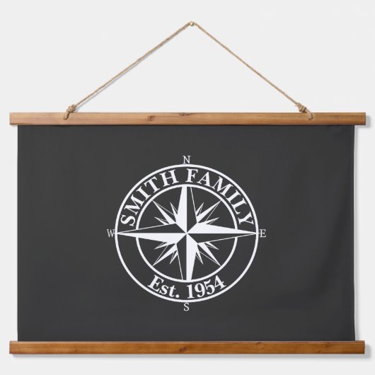 Compass star monogram, personaliseerbaar embleem hangend wandkleed (Voorkant)