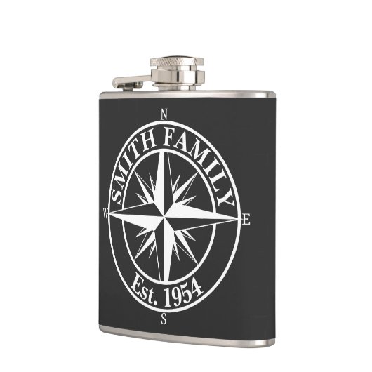 Compass star monogram, personaliseerbaar embleem heupfles (Links)