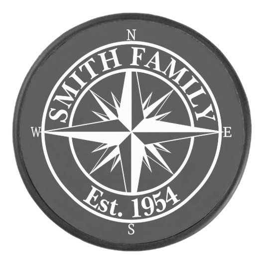 Compass star monogram, personaliseerbaar embleem hockey puck (Voorkant)