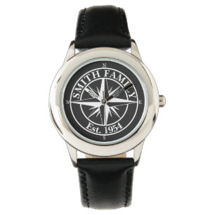 Compass star monogram, personaliseerbaar embleem horloge