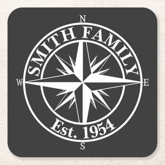 Compass star monogram, personaliseerbaar embleem kartonnen onderzetters (Voorkant)