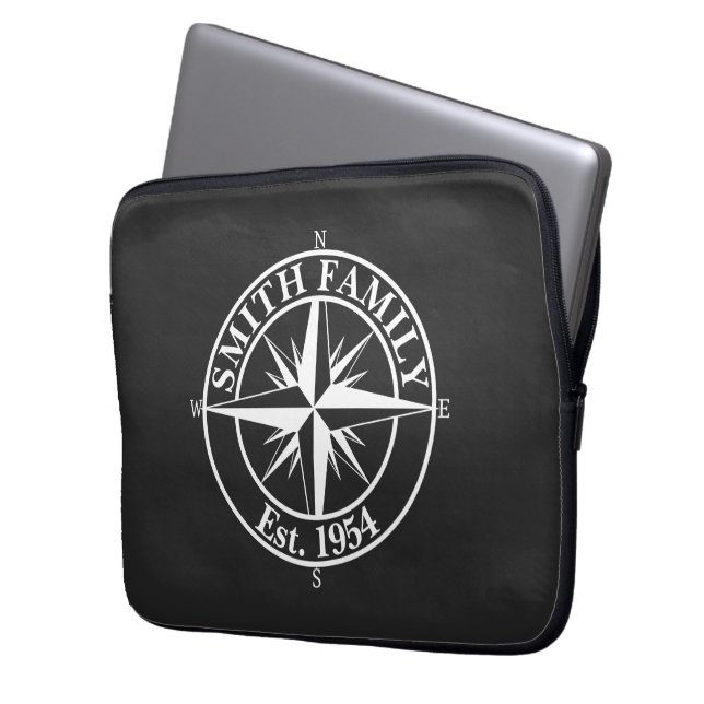 Compass star monogram, personaliseerbaar embleem laptop sleeve (Voorkant Links)