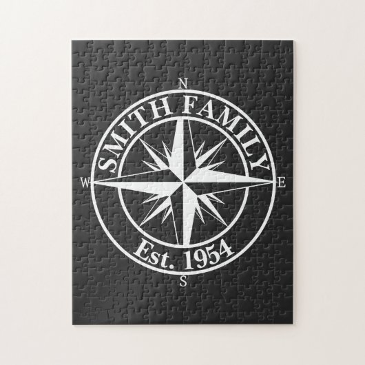 Compass star monogram, personaliseerbaar embleem legpuzzel (Verticaal)