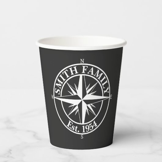 Compass star monogram, personaliseerbaar embleem papieren bekers (Achterkant)
