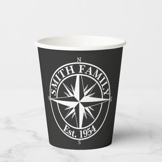 Compass star monogram, personaliseerbaar embleem papieren bekers (Voorkant)