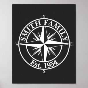Compass star monogram, personaliseerbaar embleem poster