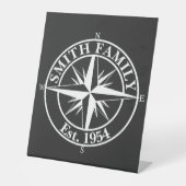 Compass star monogram, personaliseerbaar embleem reclamebord met voetstuk (Voorkant)